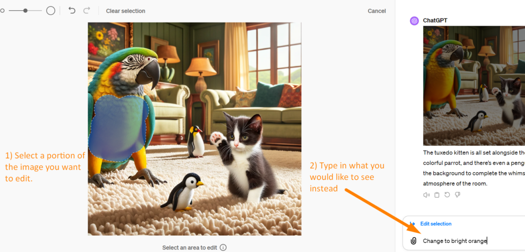 An example of editing an image within ChatGPT using text prompting in DALL-E
