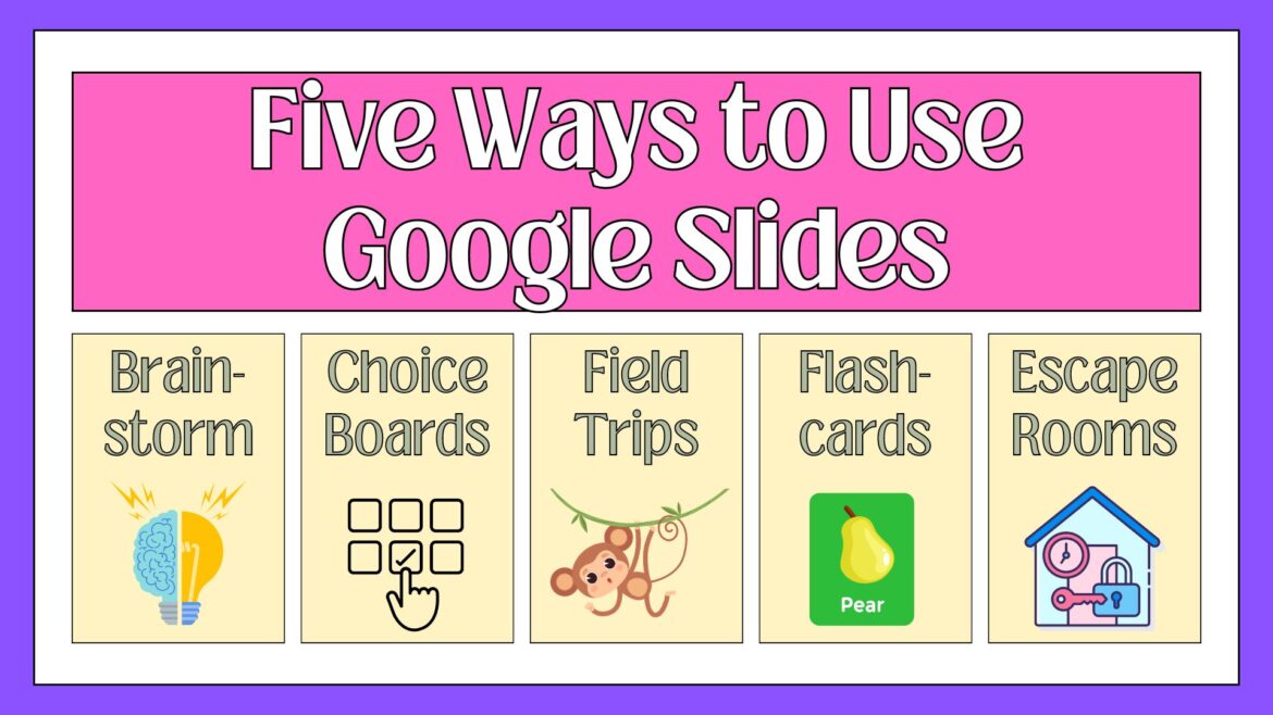Image that depicts five ways to use Google Slides.