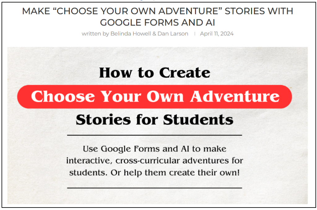 Image of Make Choose Your Own Adventure Stories with Google Forms and AI blog header.