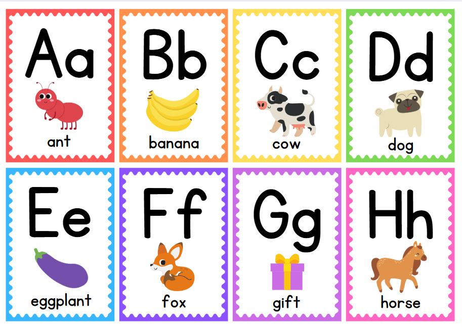 Screenshot of alphabet flashcards from Canva Template Gallery.