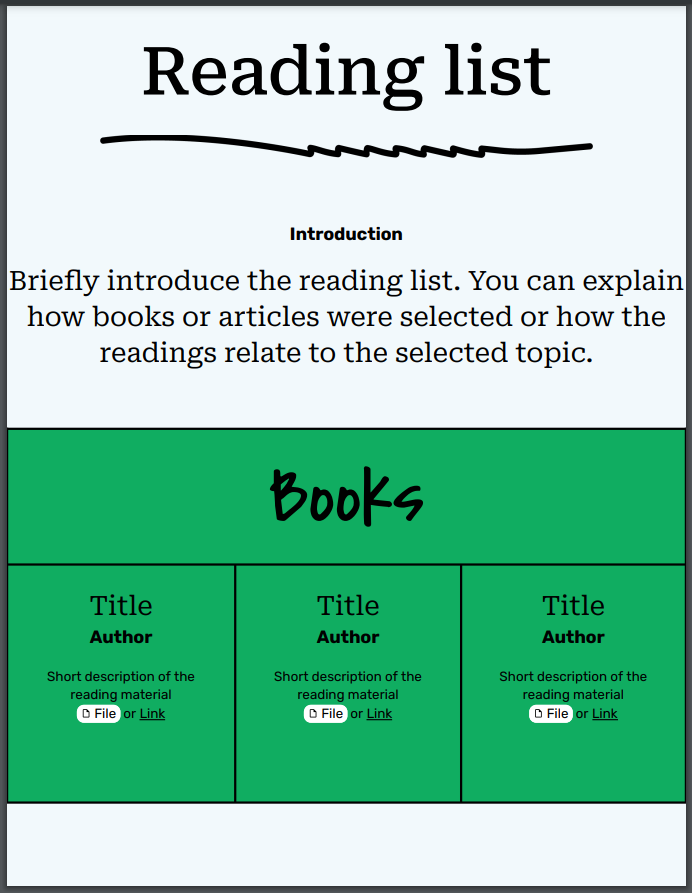 Image of the reading list template.