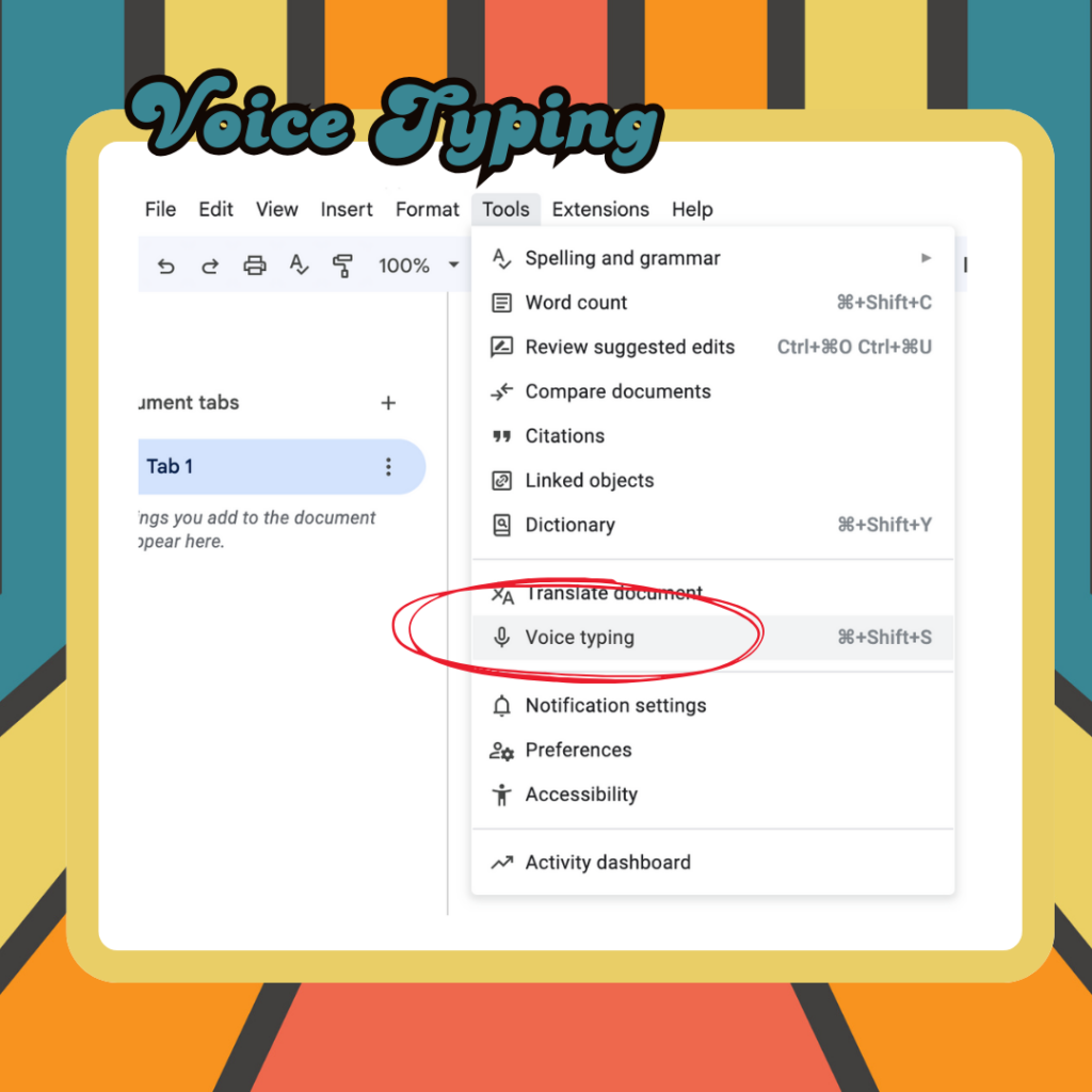 Use voice typing in Google Docs.