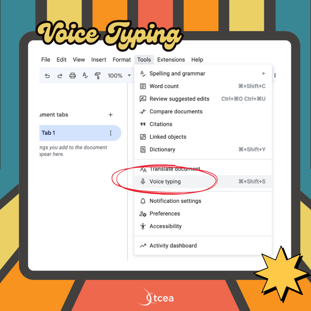 Use voice typing in Google Docs.