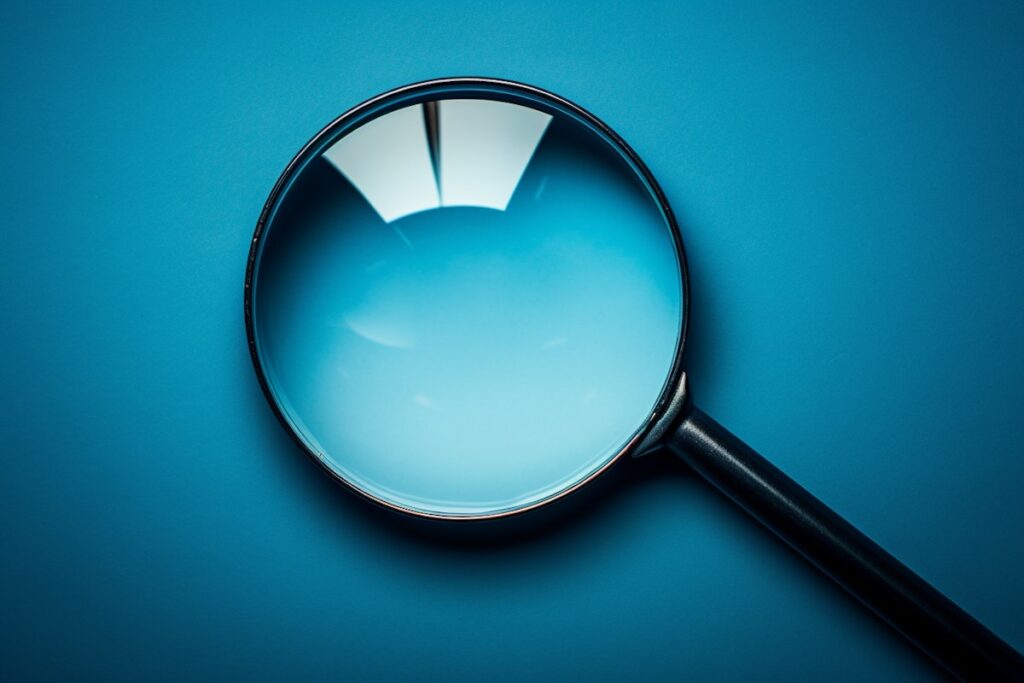 Picture of a magnifying glass, which is compared in the text to tools like GenAI.