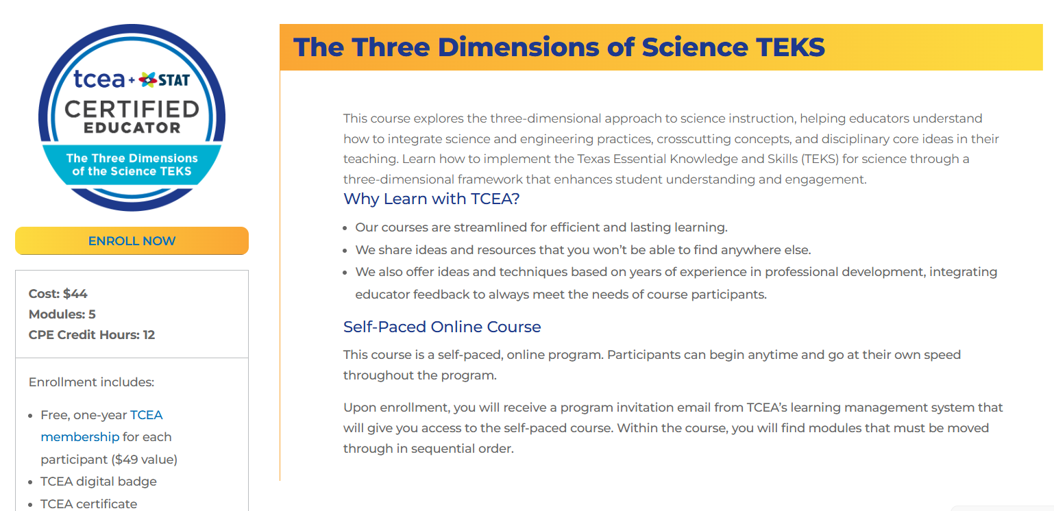 A New Course: The Three Dimensions of the Science TEKS! – TCEA ...
