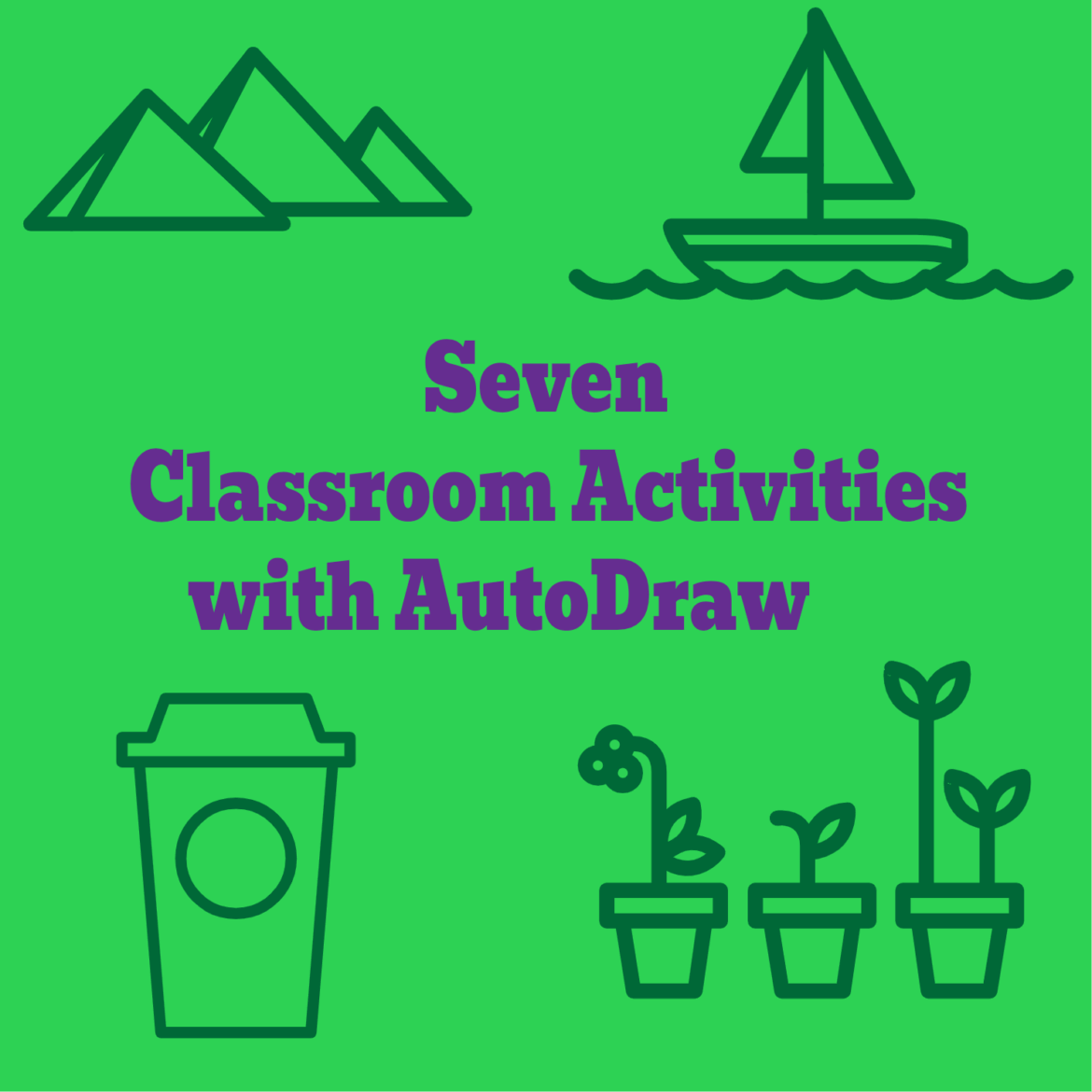Updated AutoDraw Mountains, sailboat, coffee cup and flower pots all created with AutoDraw