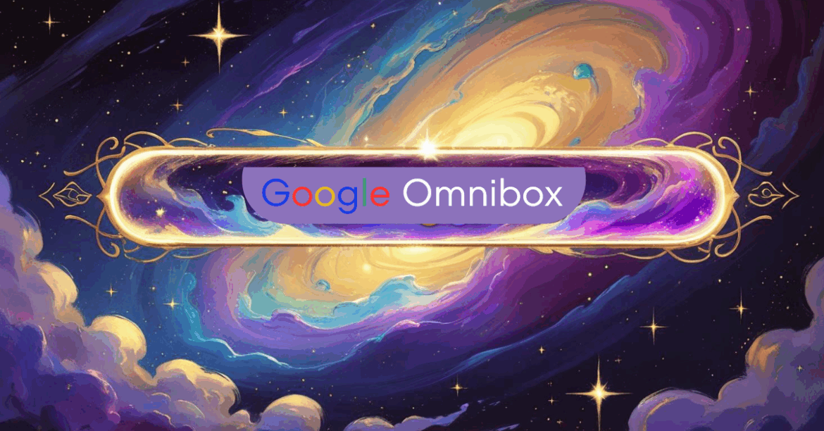 Google Ominbox The Google Omnibox displayed on a magical themed background.