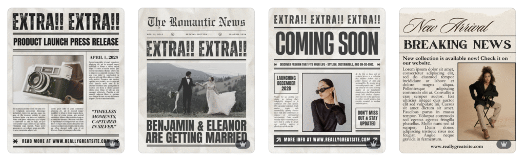 Four examples of newspaper templates from Canva
