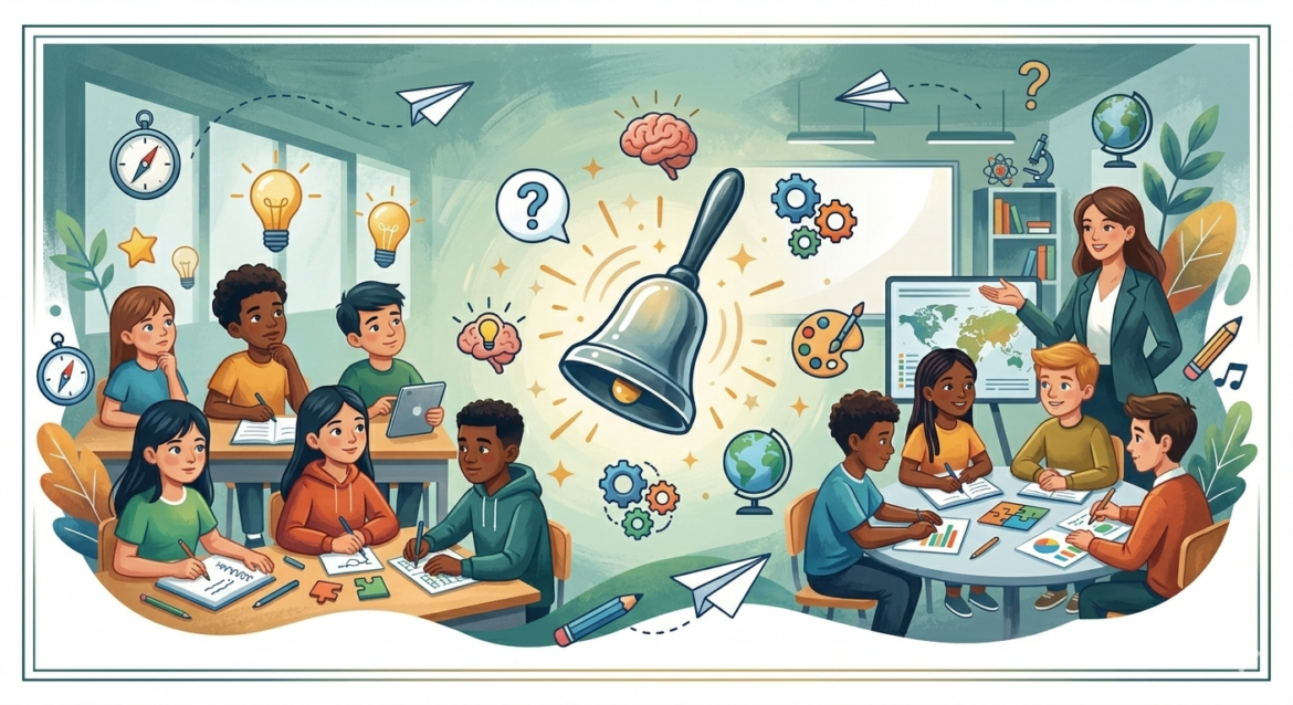 Students in classroom doing a bellringer activity