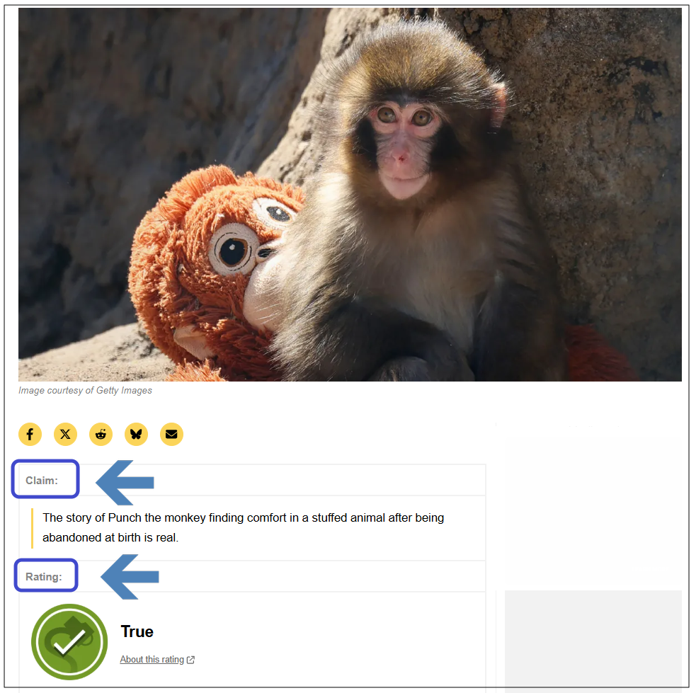 Screenshot by author of Google Fact Check Explorer findings and sources page.