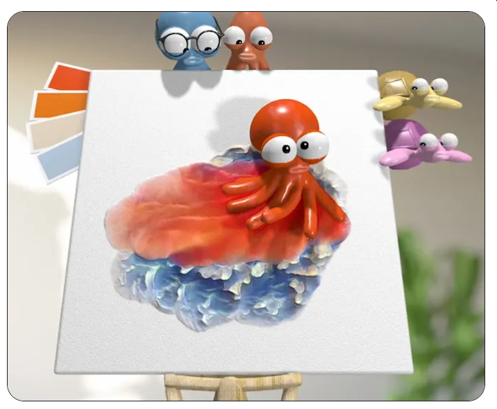 Google Arts & Culture’s Splash Canvas experiment featuring colorful abstract digital artwork created with interactive octopuses, squid, and turtles.